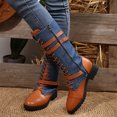 thumbnail image 4 of Pandaie Womens Lace up Mid Calf Combat Boots Buckle Straps Decor Side Zipper Non Slip Low Platform Heel Fashion Motorcycle Riding Booties Dark Blue 7.5, 4 of 9