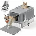 thumbnail image 1 of Feandrea Stainless Steel Cat Litter Box with Flip Lid, XL Enclosed Litter Box for Cats up to 15 kg, with Leak-Proof Design, Scoop, Brush, Dual Entry, Dove Gray, 1 of 7