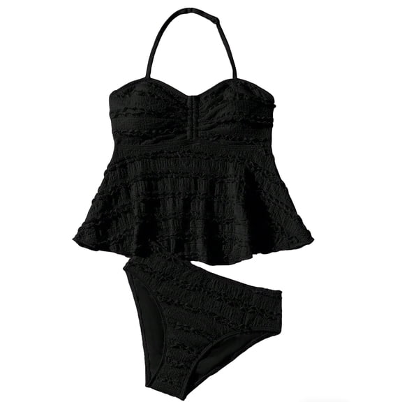 OSOLU Children Girls Swimsuit Sets High Elastic Ribbed Tankini 2 Piece Comfortable Swimwear Beach Pool Outfit Fashion Vacation Bathing Suit