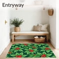 thumbnail image 3 of ODIKA 6'x9' Machine Washable Non-Slip Area Rug, Seasonal Holly Leaf Clusters with Berry Accents High Traffic Rug with Pad, Green, 627288, 3 of 8