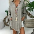 thumbnail image 2 of Dezsed Womens Button Shirts Linen Cotton Long Sleeve Blouse Tunic Tops Cover Up Shirt Loose Beach Bikini Dress Gray XL, 2 of 6