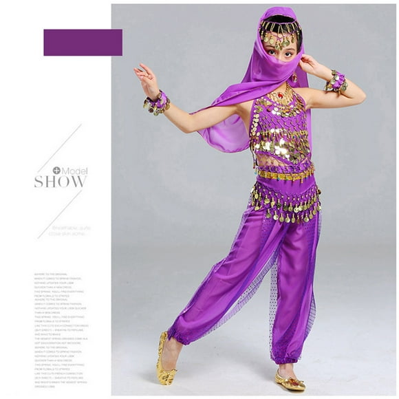 PMVFHDE Girls Outfits&Set Kids Indian Belly Dance Girls Costume Halloween Performance Sets Girl Clothes Purple,L