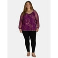 thumbnail image 2 of Terra & Sky Women’s Print Mesh Top with Long-Sleeves, Sizes 1X-4X, 2 of 5