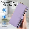 thumbnail image 2 of ELEHOLD For iPhone 16 Pro Phone Case Leather Crossbody Zipper Card Wallet Flip Case Kickstand Cover, with Ring Holder,Full Body Protection-Violet, 2 of 7