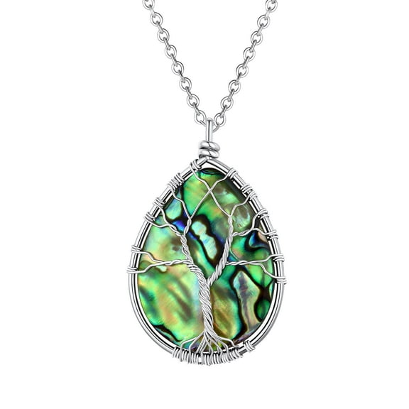 Bestyle Tree of Life Necklace for Women Teardrop Abalone Shell Pendant Healing Energy Christmas Birthday Gifts for Mom Wife Grandma
