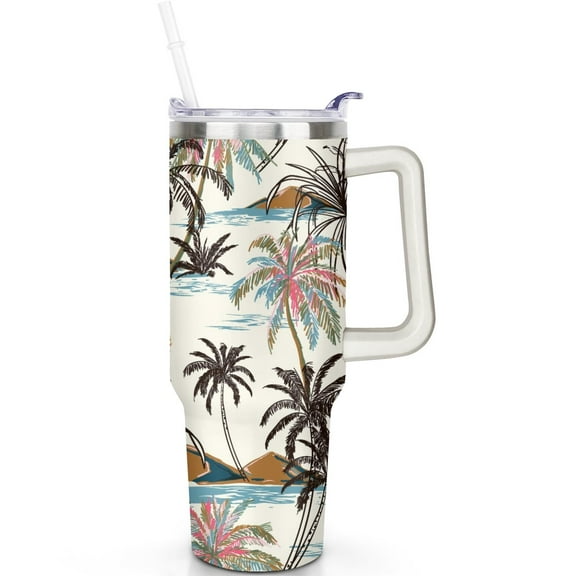 40oz Island Style Tumbler with Handle and Lid, Hawaii Print Gift Mug