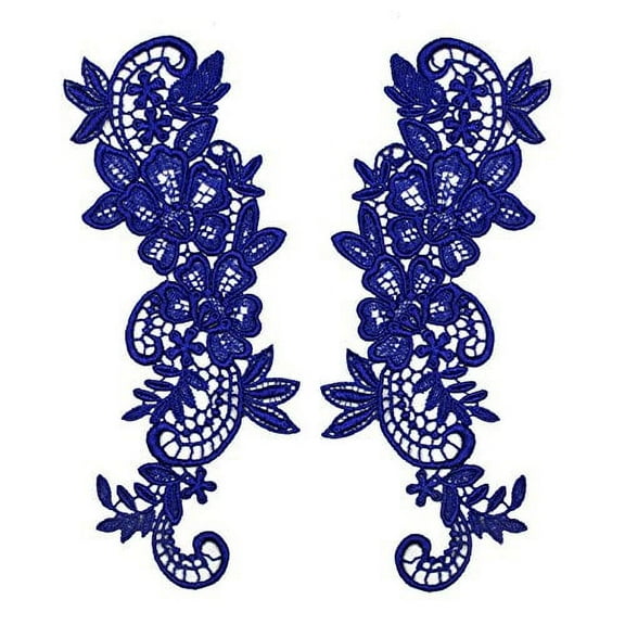 2.75"x8" Floral Venice Lace Applique Embroidered Bridal Guipure Patch Motif (2 Pieces)