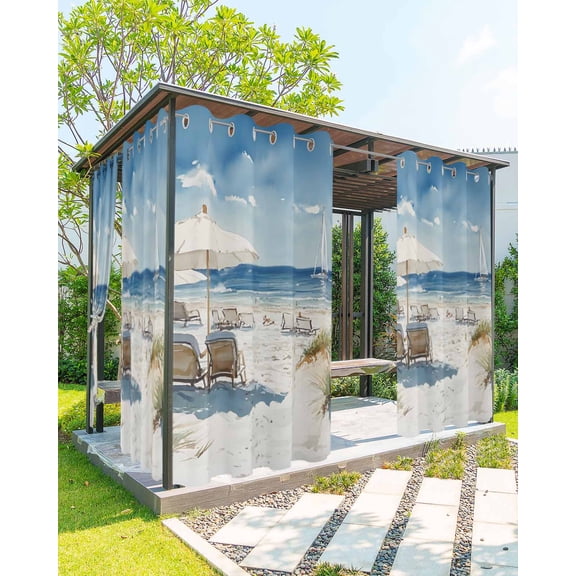 nqOlkjepod Outdoor Curtains for Patio Waterproof, Coastal Beach Wave Outdoor Privacy Panels Grommet, Summer Ocean Abstract Oil Painting Art Blackout Outside Curtains for Porch 54"x84", 1 Panel