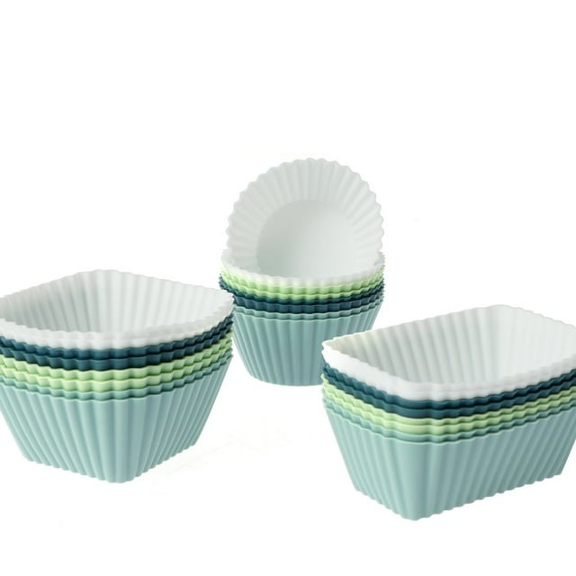 POINTERTECK 24 Pcs Moule à Gâteau en Silicone Réutilisable Carré Rectangle Moule à Muffin Antiadhésif Moule à Pâtisserie en Silicone Résistant à la Chaleur Mini Caissette à Cupcake Sans BPA Lavable au Lave-Vaisselle pour Cupcakes