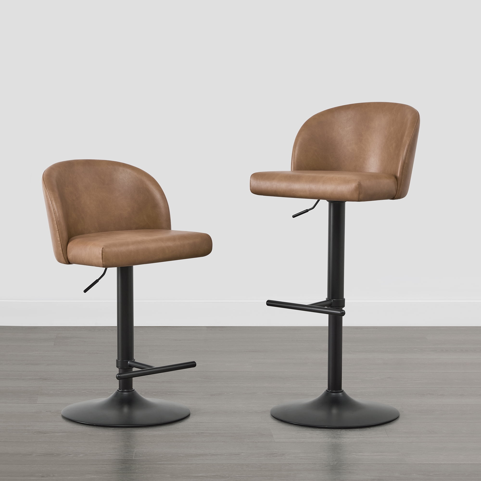 Spruce & Spring Modern Adjustable Swivel Bar Stool with Air-Lift Set of 2, Cognac with Black Frame