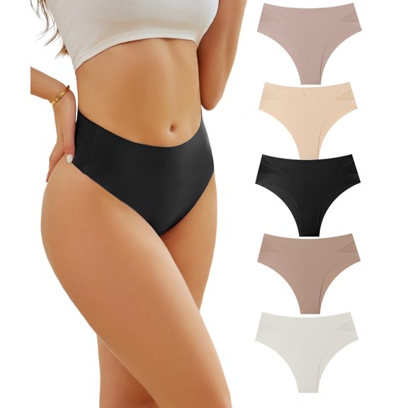 5 Pack High Waisted Thongs for Women Feather-light Seamless Underwear No Show Sexy Breathable Panties for Ladies