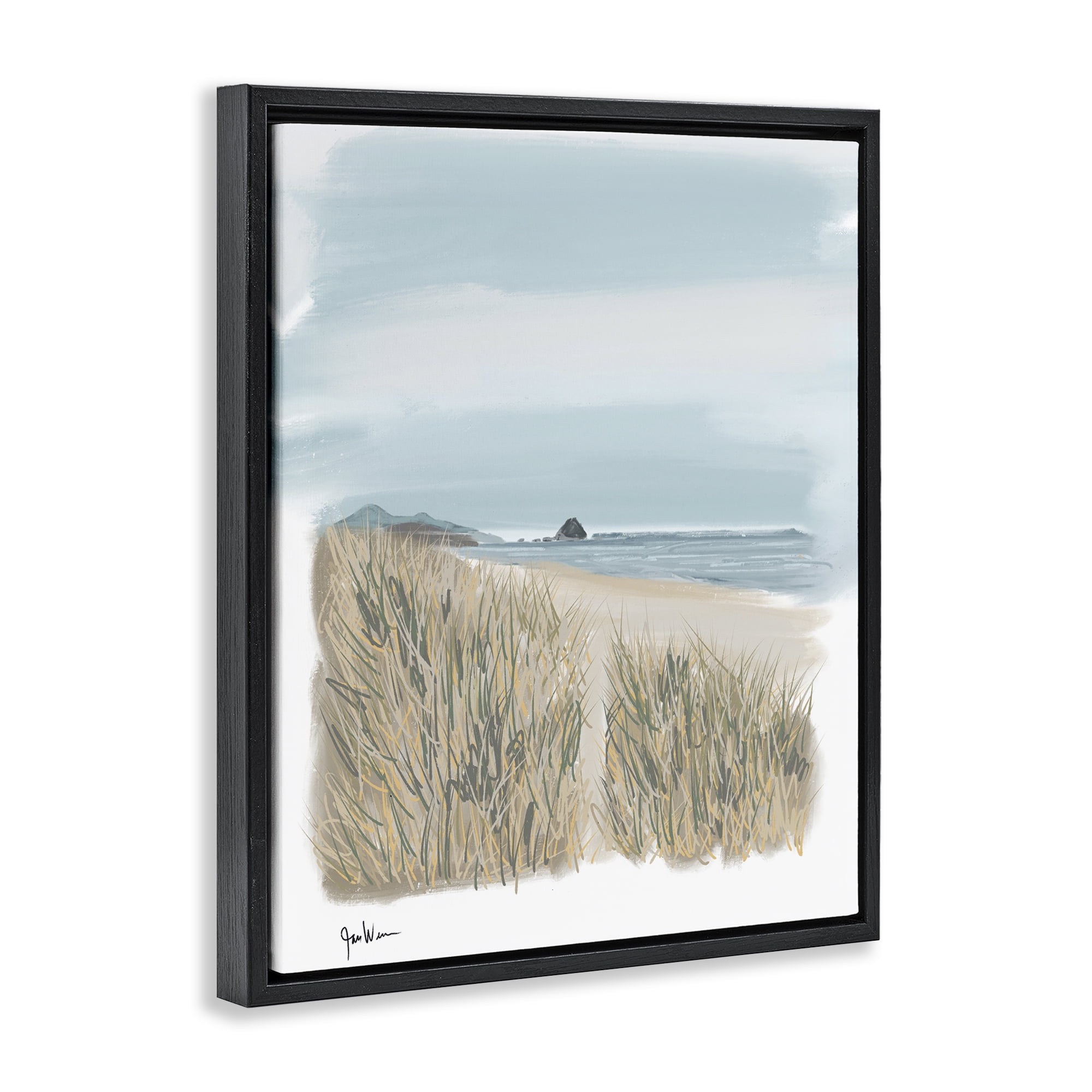 Stupell Industries Path To Calm Beach Landscape & Nature Painting Black Floater Framed Canvas Art Print Wall Art, 17 x 21