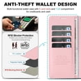 thumbnail image 4 of Case For Apple iPhone 17 6.3 inch,RFID Blocking，Split PU Leather Detachable 2 In 1 Flip Folio Wallet With Multi-Card Slots,Wristband，Kickstand Magnetic Protective Cover,Pink,For iPhone 17, 4 of 8