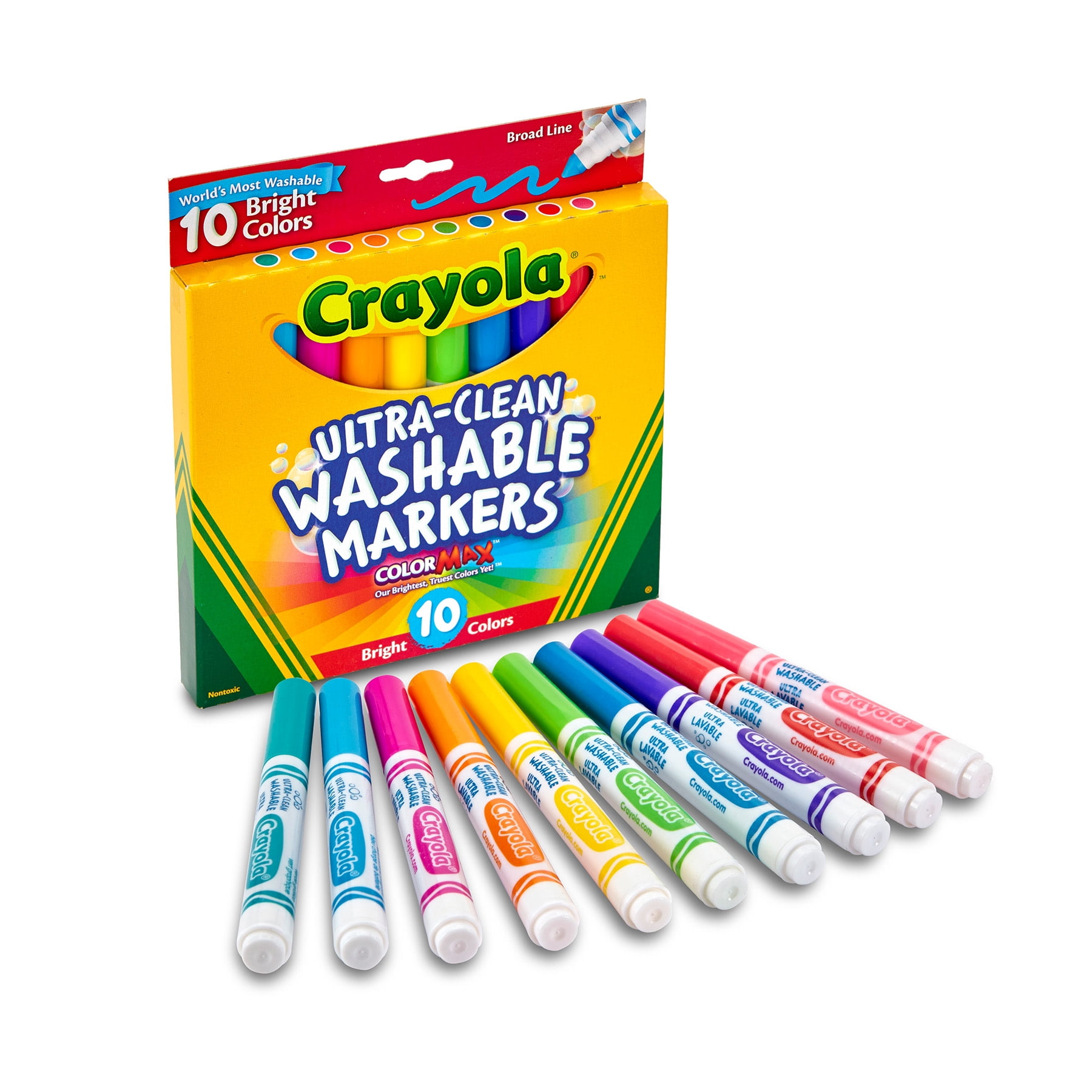 Crayola Ultra-Clean Washable Bright, Broad Line, Color Max Markers, 10 Per Pack, 6 Packs