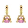 thumbnail image 4 of 1.5 Ct Round Cut Drop Dangle Pink Crystal 18K Yellow Solid Gold Everyday Dainty Earrings Lever Back, 4 of 7