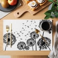 thumbnail image 2 of Dandelion Placemats Set of 6, Black White Modern Country Rustic Plants Placemats for Dining Table, Place Mats for Kitchen Tabletop, Waterproof Wipeable Dining Table Mats Set, 2 of 9