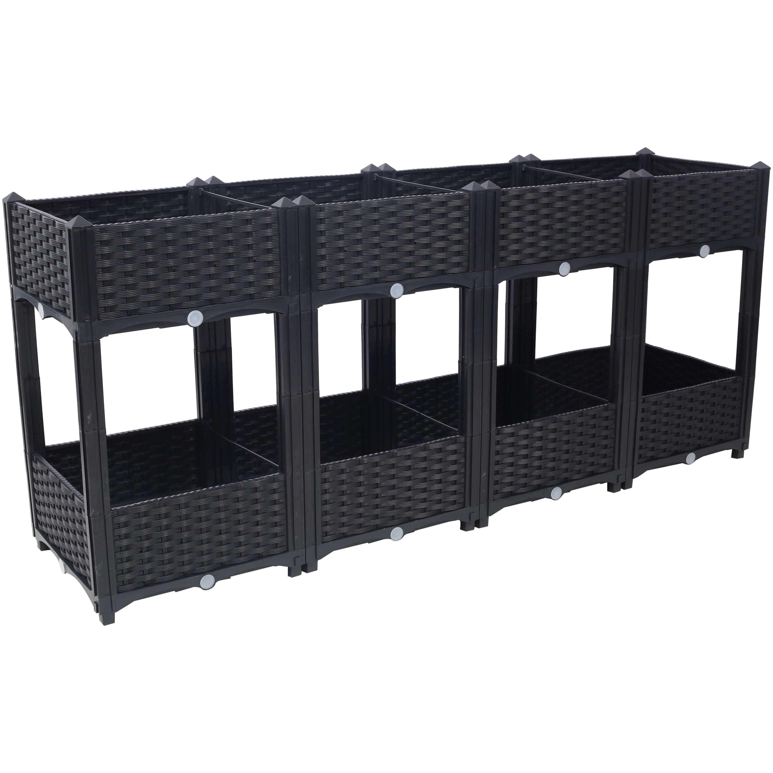 AsterOutdoor Planter Raised Beds, Elevated Garden Box , Polypropylene Rattan Pattern with Drainage Plug