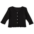thumbnail image 1 of ShomPort Kids Lightweight Cardigans V-Neck Button Ruffle Trim Long Sleeve Thin Jackets Stretchy Textured Solid Color Cozy Comfort Tops, 1 of 5