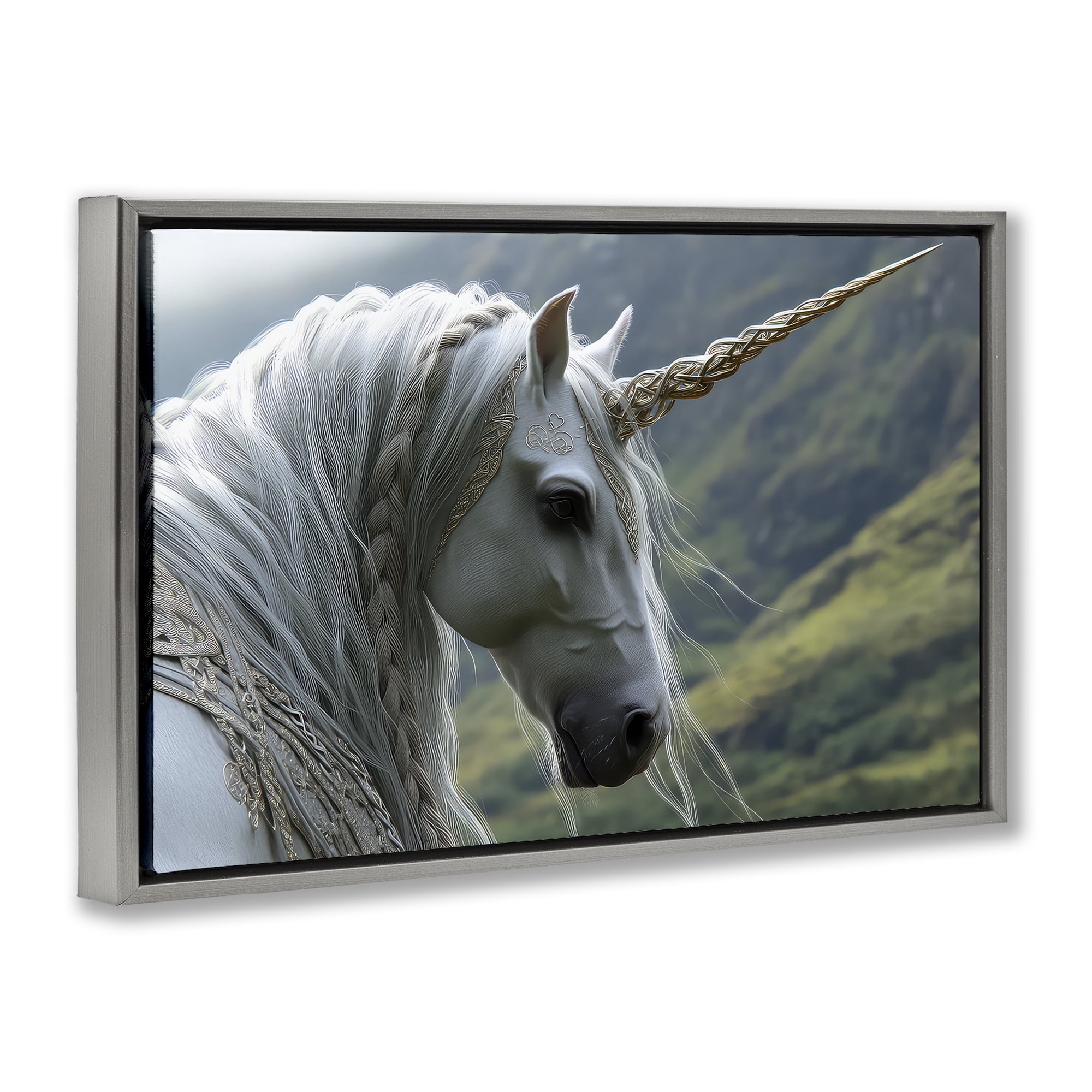 Stupell Industries Celtic Unicorn Braided Mane Gray Framed Floater Canvas Wall Art, design by The Wands Want