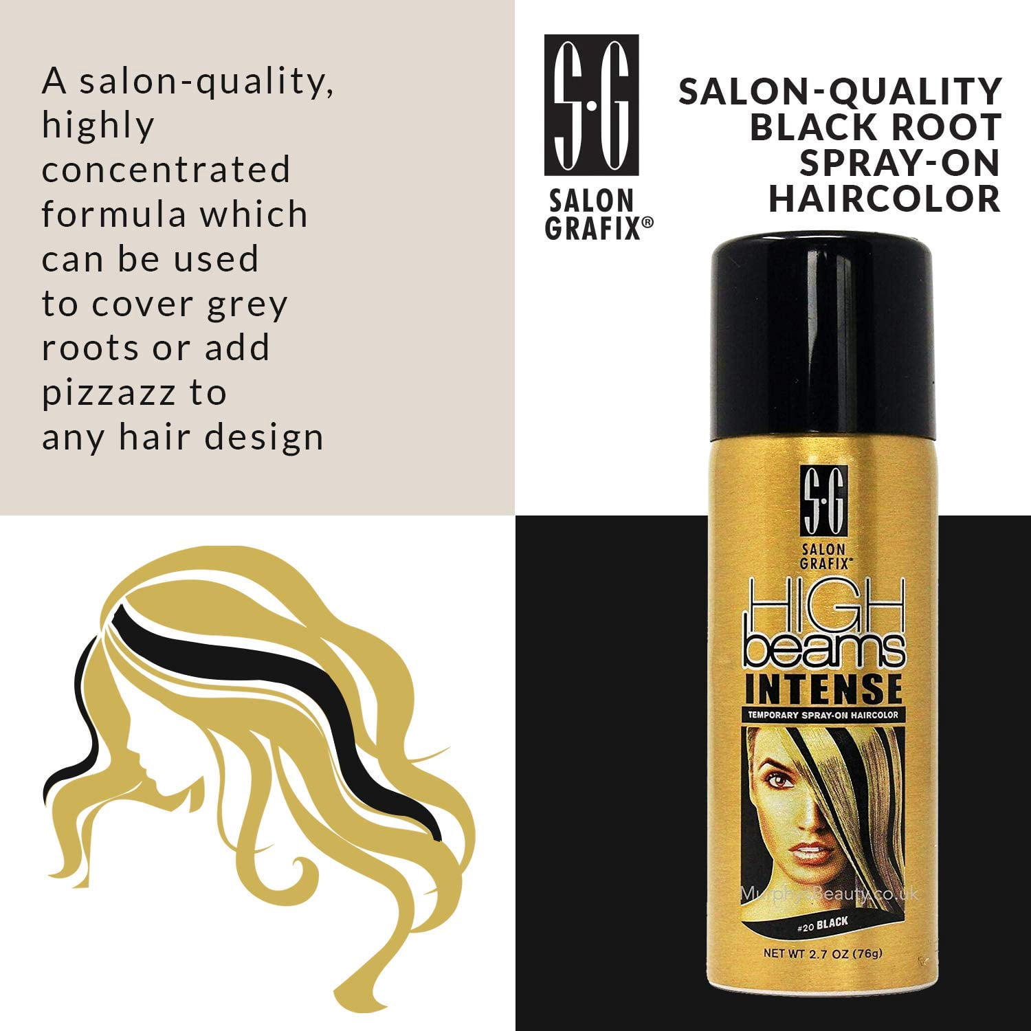 [3 PACK] High Beams Intense Temporary Spray On Hair Color [#20 BLACK] 2.7 oz