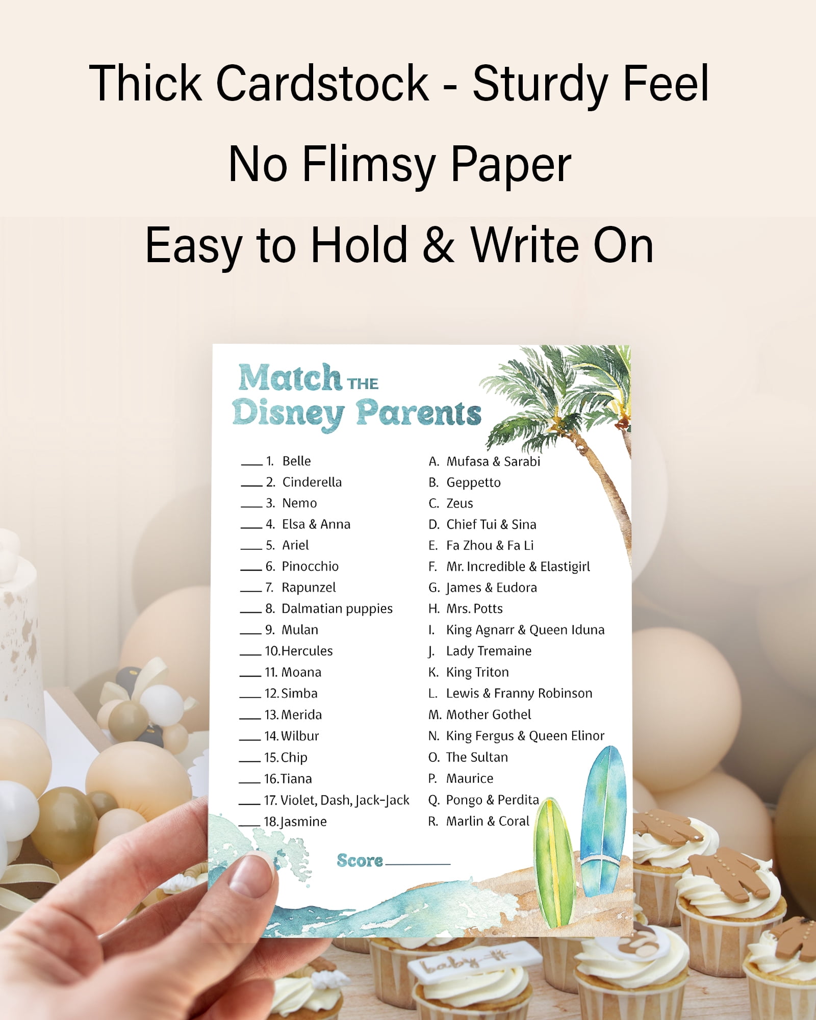 Beach Surf Theme Baby Shower Game - Match Cartoon Parents, Pack Of 25 Cards, 5x7 Inches, Made In USA - View #3