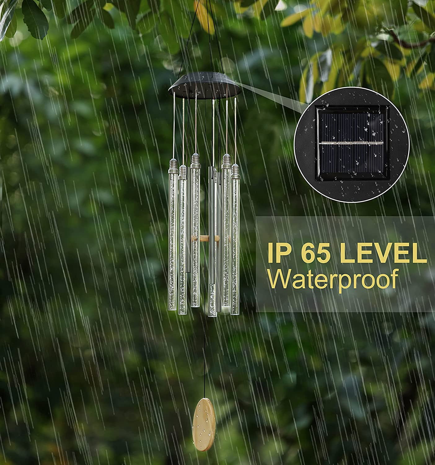 Solar Wind Chimes for Outside, 6 LED Tubes Color Changing Outdoor Clearance Unique Garden Decor Colorful Patio, Gifts for Her/Him (37" Long)