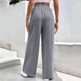 thumbnail image 4 of Summer Pants for Women Straight Leg Loose Fitting Sports Casual Trousers Mid Rise Solid Color Wide Leg Trousers Fitted Work Pants Women Track Workout Teacher Outfit Yes No Work Outfits Grey M, 4 of 6