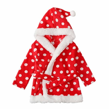 

Honeeladyy Toddler Baby Boys Girls Autumn Winter Dot Belt Christmas Style Plush Hooded Nightgown Bathrobe 2-8 Years White Clearance under 10$