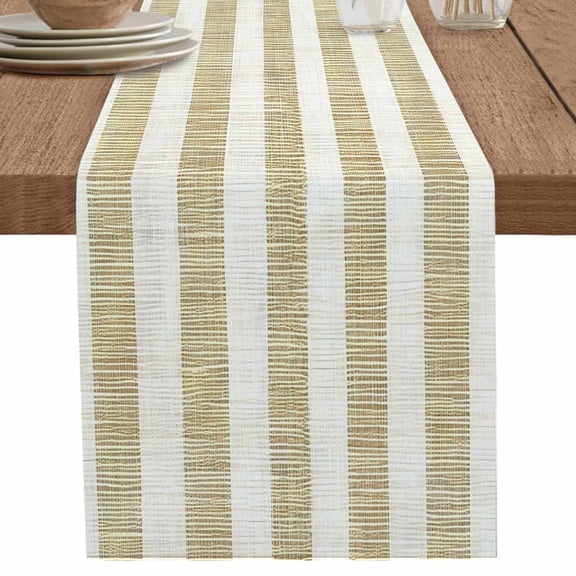 nqOlkjepod Cream Striped Table Runner 60 Inches Long Farmhouse Dress Scarves, Farmhouse Vintage Brown Stripes Dining Tablerunner for Coffee Table/Kitchen Island/Party Décor, 13" x 60"