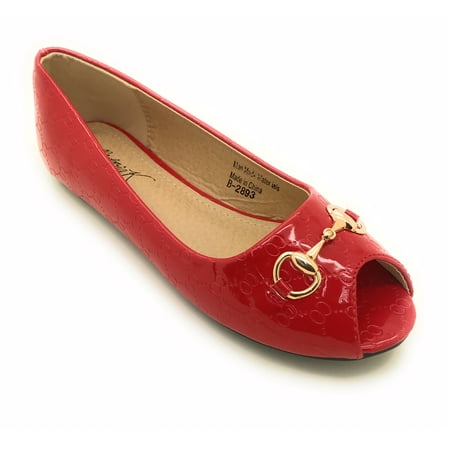 

Victoria K Open Toe Gold Buckle Ballerina Flats (Women)