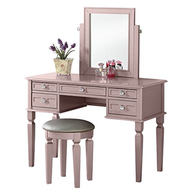 Bobkona Vanité Table avec Tabouret, Or Rose