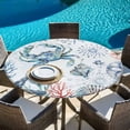 thumbnail image 6 of Ocean Crab Round Tablecloth, Fitted Table Cover with Elastic for 45"-54" Round Tables, Summer Coastal Coral Flower Shells Table Cloth Outdoor Indoor Dinning Party Waterproof Tablecloths, 6 of 7