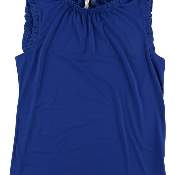 NY Collection Womens Flutter Knit Pullover Blouse Sdble Blue L