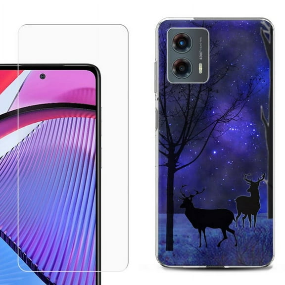 OneToughShield ® Compatible with Motorola Moto G 5G 2023, Shockproof Phone Case, with Tempered Glass Screen Protector - Midnight Forest