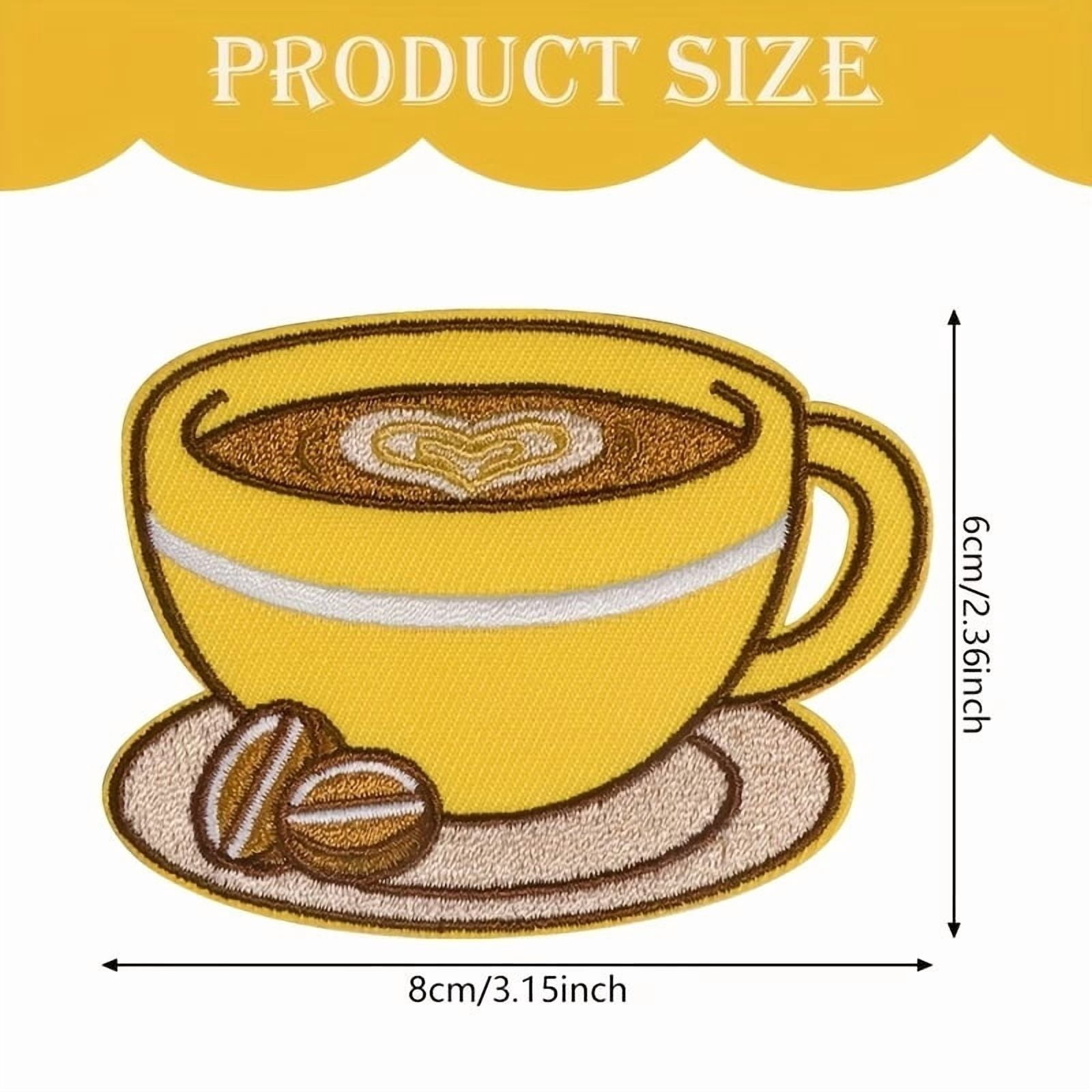 2D Flat Coffee Latte Embroidered Patch Badge - Iron/Sew for Clothing, Bags, Hats, DIY Crafts