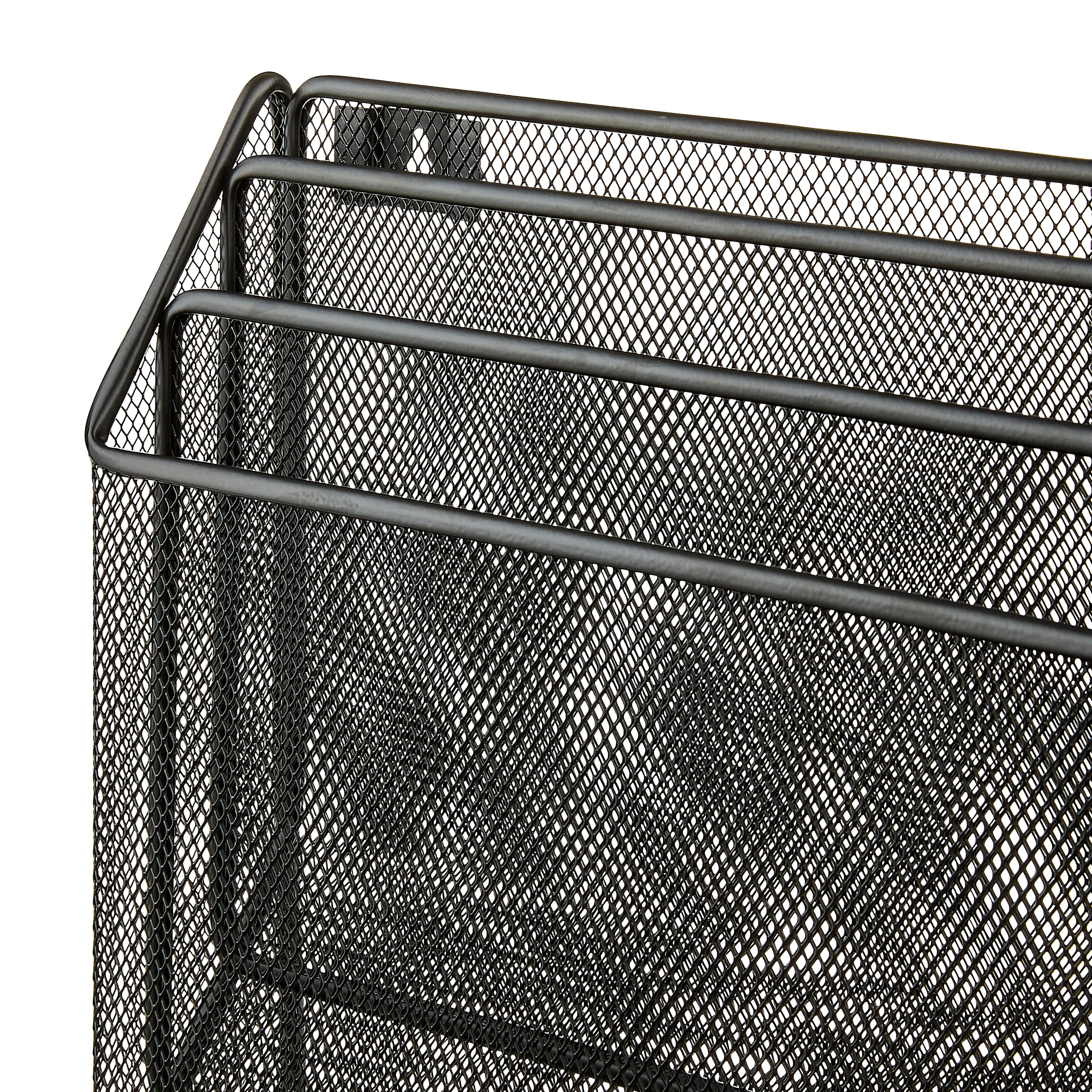 Pen+Gear,Desktop Organizers, Metal Mesh Desk Organizer with Hook,Black, 3 Compartments,