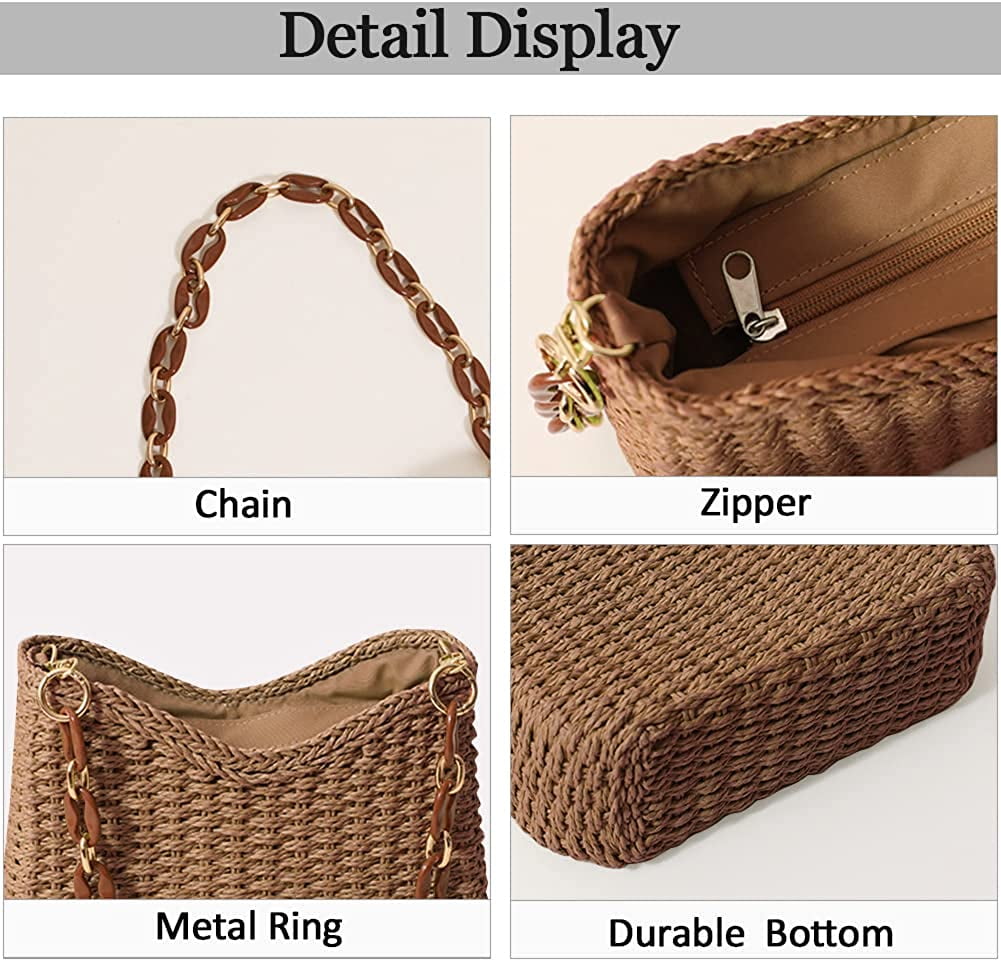Straw Woven Shoulder Bag for Women Summer Beach Travel Crossbody Handbag Classics Satchel Purse