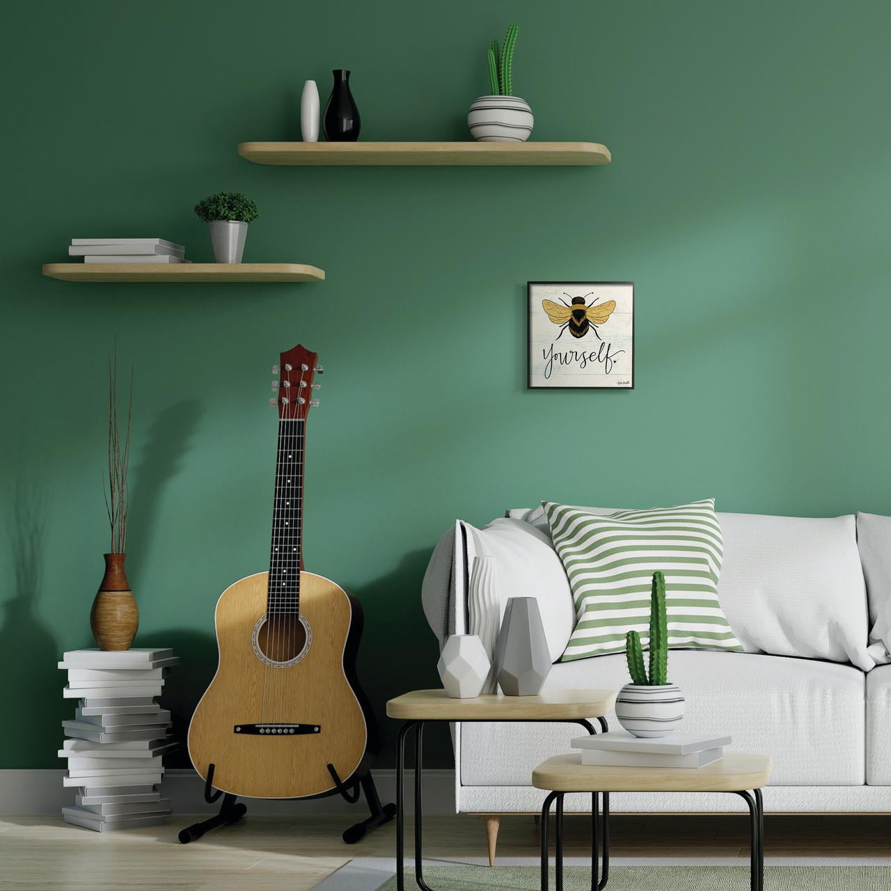 Stupell Industries Bee Yourself Yellow Green Family Word Design Framed Wall Art by Katie Doucette