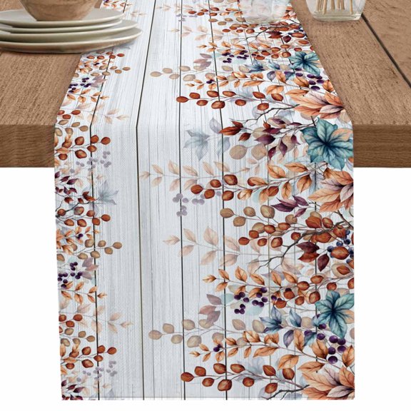 nqOlkjepod Orange Brown Eucalyptus Leaves Table Runner 70 Inches Long Farmhouse Dress Scarves, Botanical Farm Rustic Wood Dining Tablerunner for Coffee Table/Kitchen Island/Party Décor, 13" x 70"