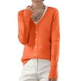 thumbnail image 2 of YDDIAN Womens V Neck Cardigan Sweaters Basic Button Down Plain Knit Cardigan Long Sleeve Summer Dressy Cute Sweaters Orange L, 2 of 5