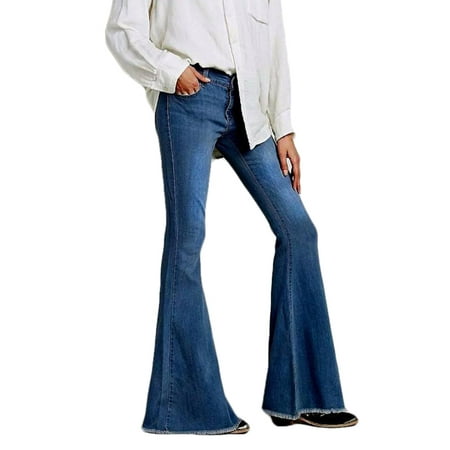 JDinms Womens Classic Flare Bell Bottom Denim Jeans