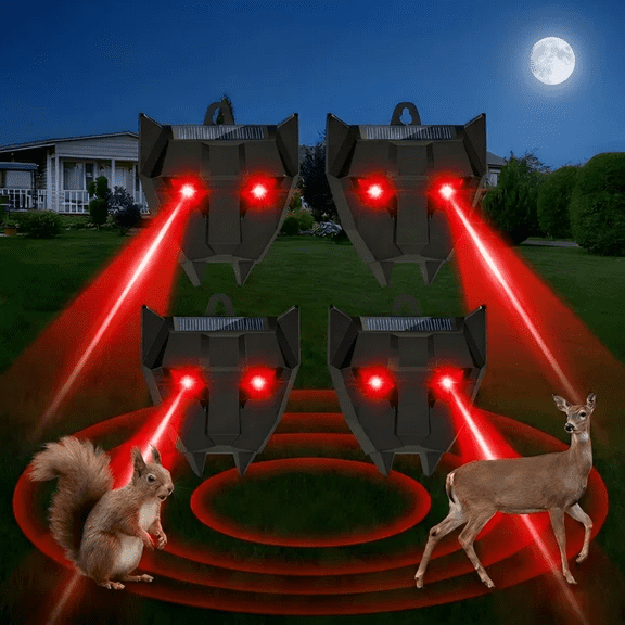 AMIAEDU Solar Animal Repellent,Nocturnal Animal Deterrent Device with Flashing Lights-Chase Away Raccoon,Coyote,Deer,Fox,Cat,Outdoor Pest Control for Garden,Chicken Coop & Farm, 4Packs