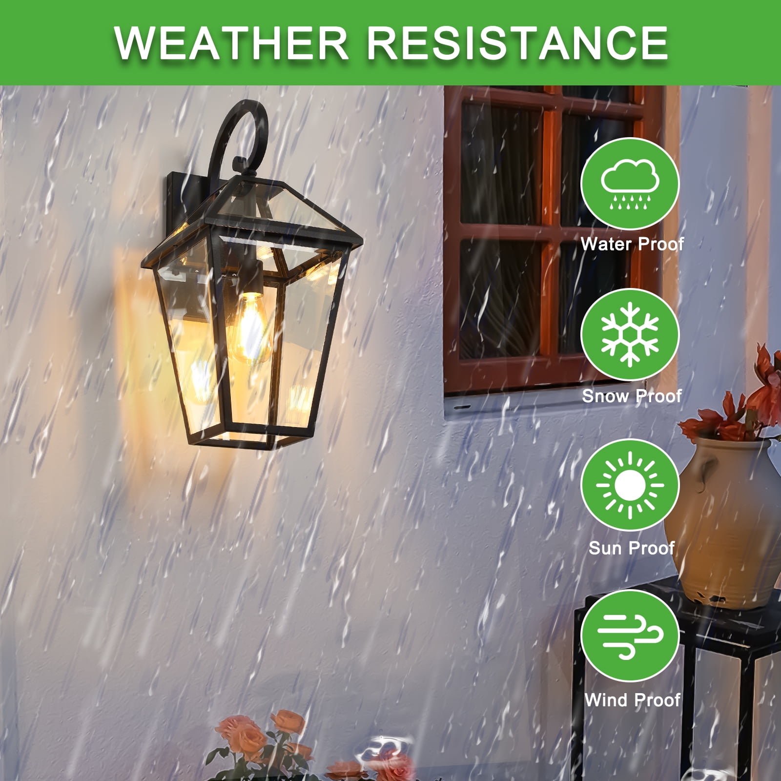 Black 1-Light Outdoor Hardwired Wall Lantern Sconce Outdoor Porch Large Wall Light Fixtures with Clear Beveled Glass