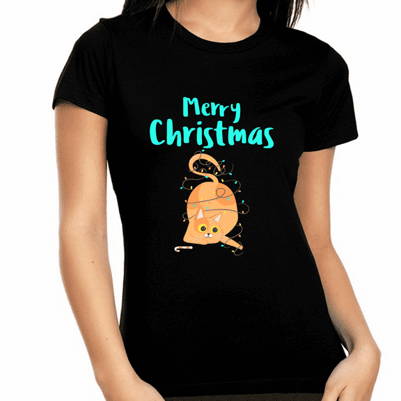 Funny Christmas Cat Christmas Pajamas for Women Funny Christmas Shirt Womens Christmas Shirt Christmas Gift