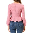 thumbnail image 3 of MODA NOVA Junior's Sweetheart Neck Ruffle Hem Heart Pattern Tops Pink 2XL, 3 of 5