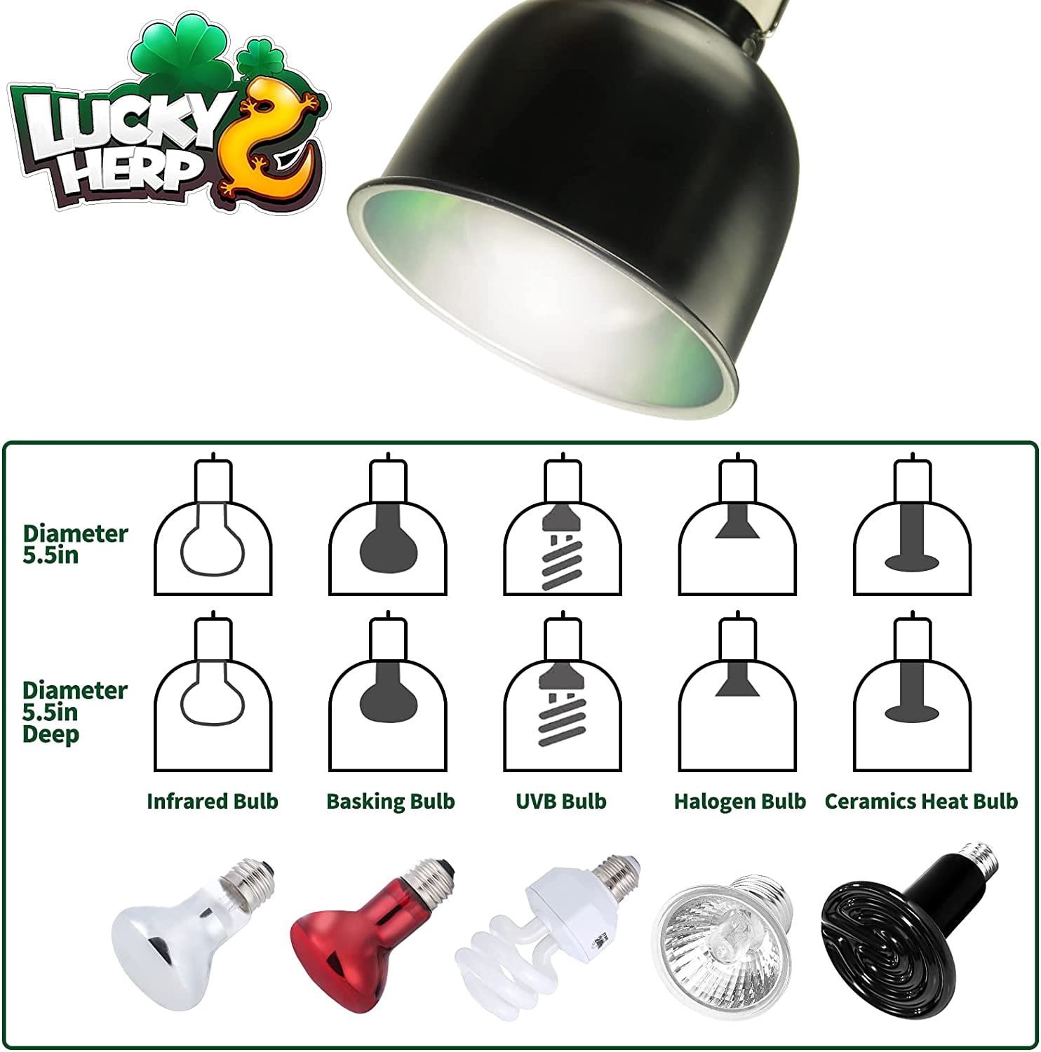 Aluminum 5.5inch Shallow Dome Reptile Light Fixture, Reptile Heat Lamp Fixture for UVB Bulb Basking Heat Bulb
