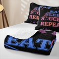 thumbnail image 4 of Feelyou Cartoon Soccer Football Twin Quilt Set for Teens, Eat Sleep Repeat Twin Coverlet Set, Black Blue Pink, 2pcs, 4 of 7