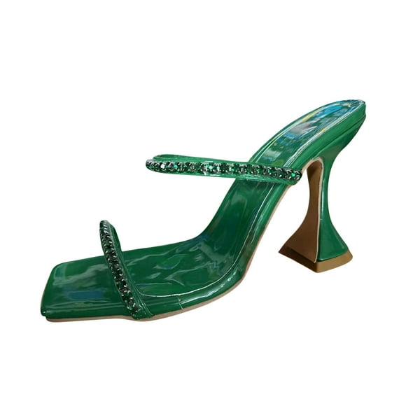 EQWLJWE Sandals Women 2022 Casual Sexy Candy Color Rhinestone Heel Sandals Square Head Wine Glass with A Line Slippers Sandals