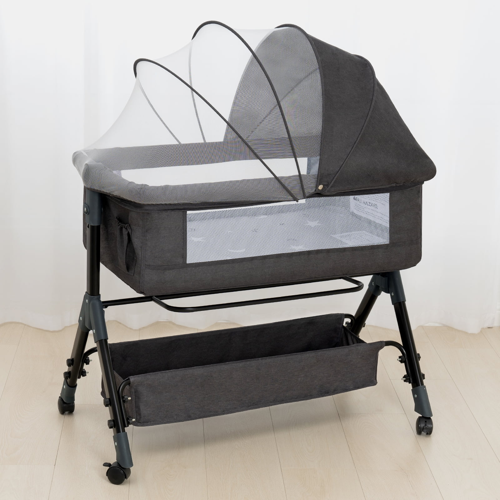 Poit Portable Baby Bassinet, Adjustable Bedside Sleeper for Infants up to 18 Months, Dark Gray