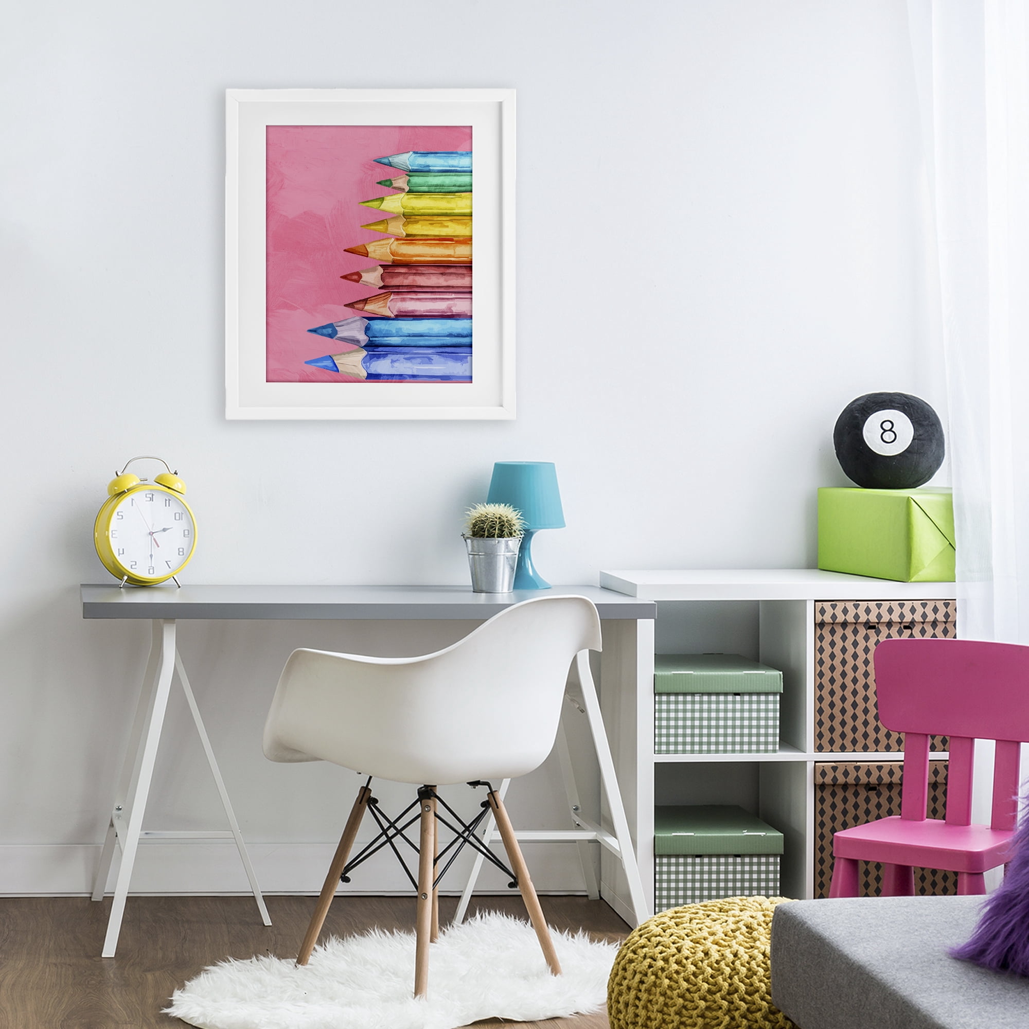 Stupell Industries Vibrant Pencils on Pink White Framed Print Under Glass, design by Kim Allen